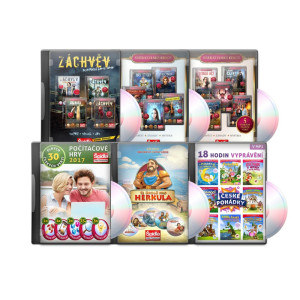 KOLEKCE E. Kolekce 30 her na DVD + 10 sběratelek + celá série Záchvěv + 5x 12 úkolů pro Herkula + 17 hodin pohádek